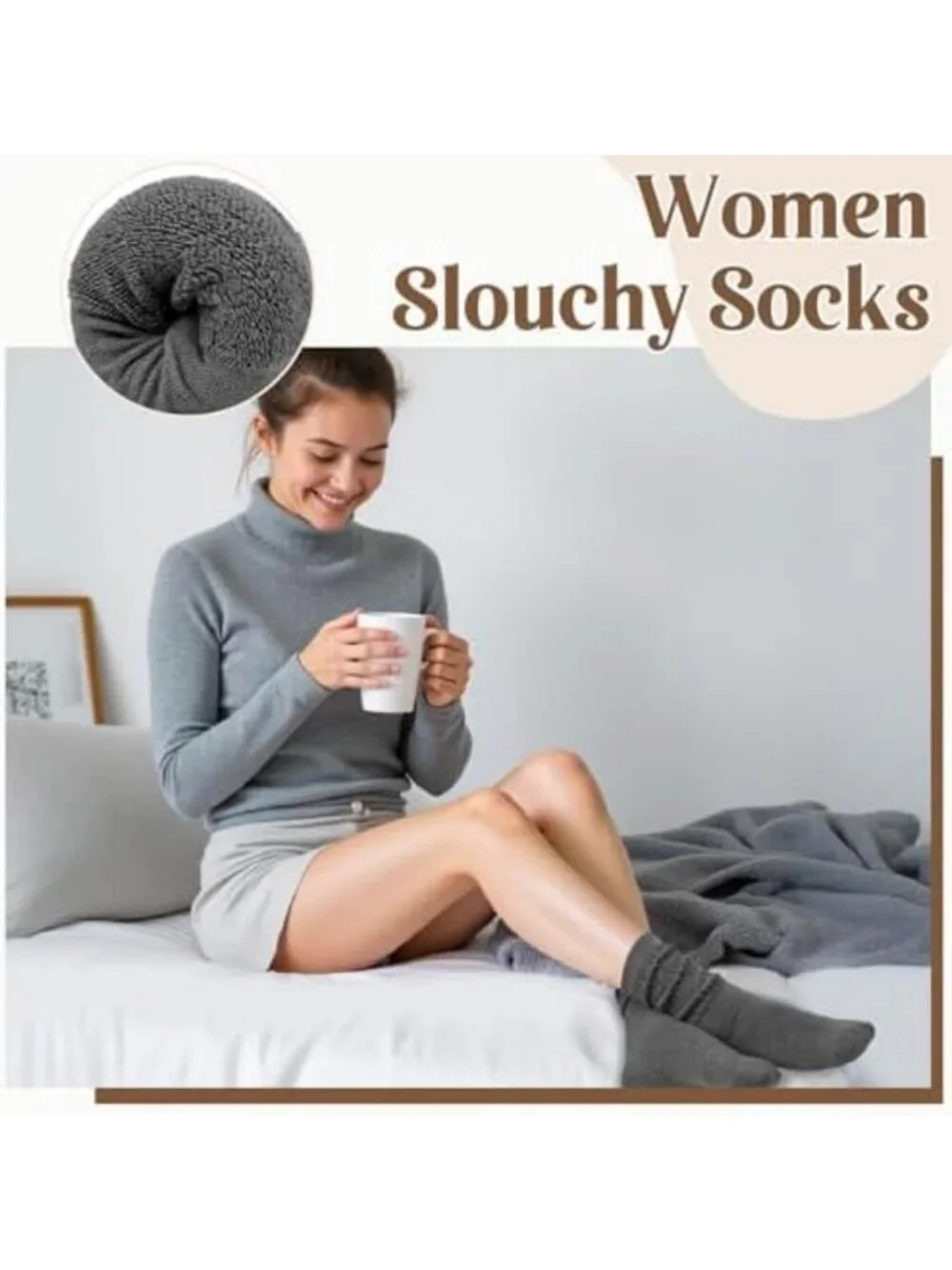 Cozy 5 Pairs Slouchy Crew Socks for Women - Long Scrunch Boot Socks Set